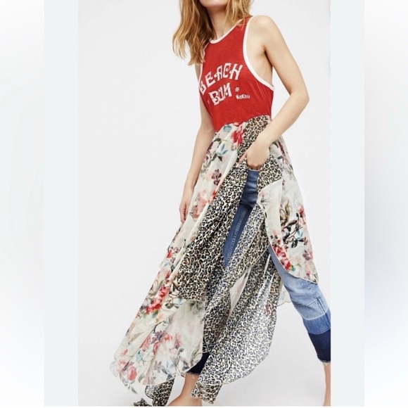 Free People Beach Bum Hawaii Maxi Dress Women SZ-Small Sleeveless Floral Cheetah - Picture 9 of 9